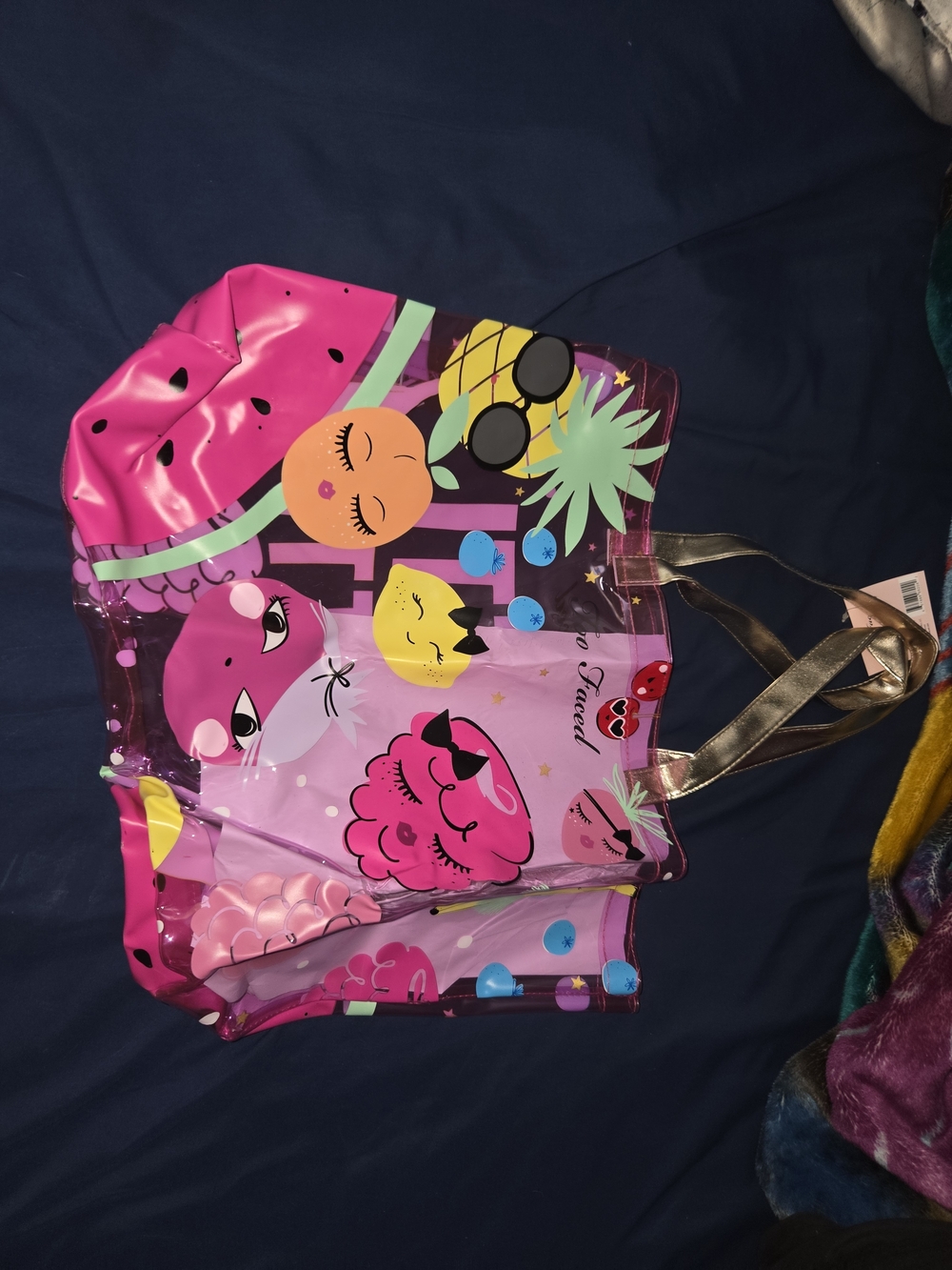 Too Faces Pink Character Tote Bag with Gold Handles